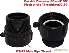 275 330 Gallon IBC Tote Water Tank Adapter with Gasket -2″ 2 inches, Black