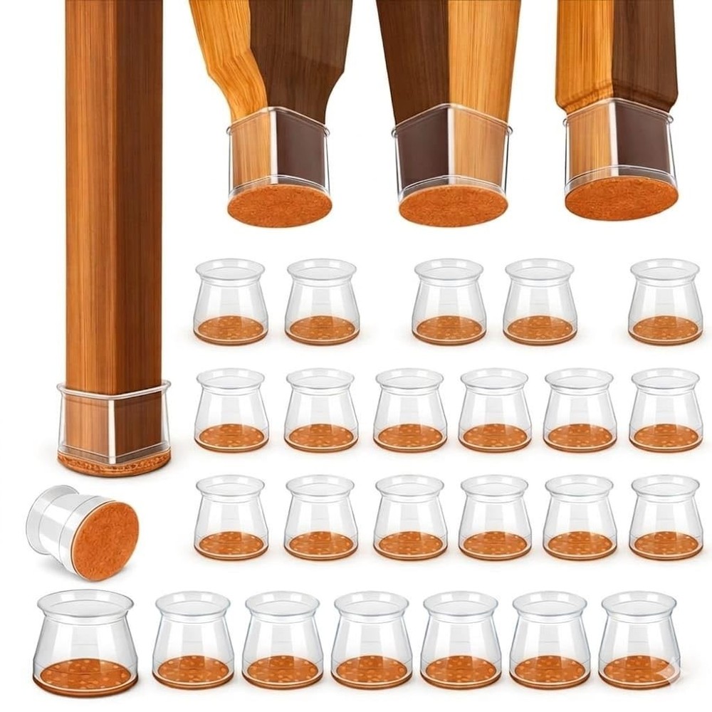 Chair Leg Floor Protectors 24 Pack – Silicone Furniture Caps with Black