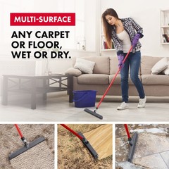 2-in-1 Silicone Rubber Broom Carpet Rake and 1 Piece Long Handle, Gray
