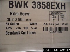 Qty= 4: Boardwalk BWK3858EXH Waste Can Liners 60 gal. 38″ x 58″ 0.6 mil White