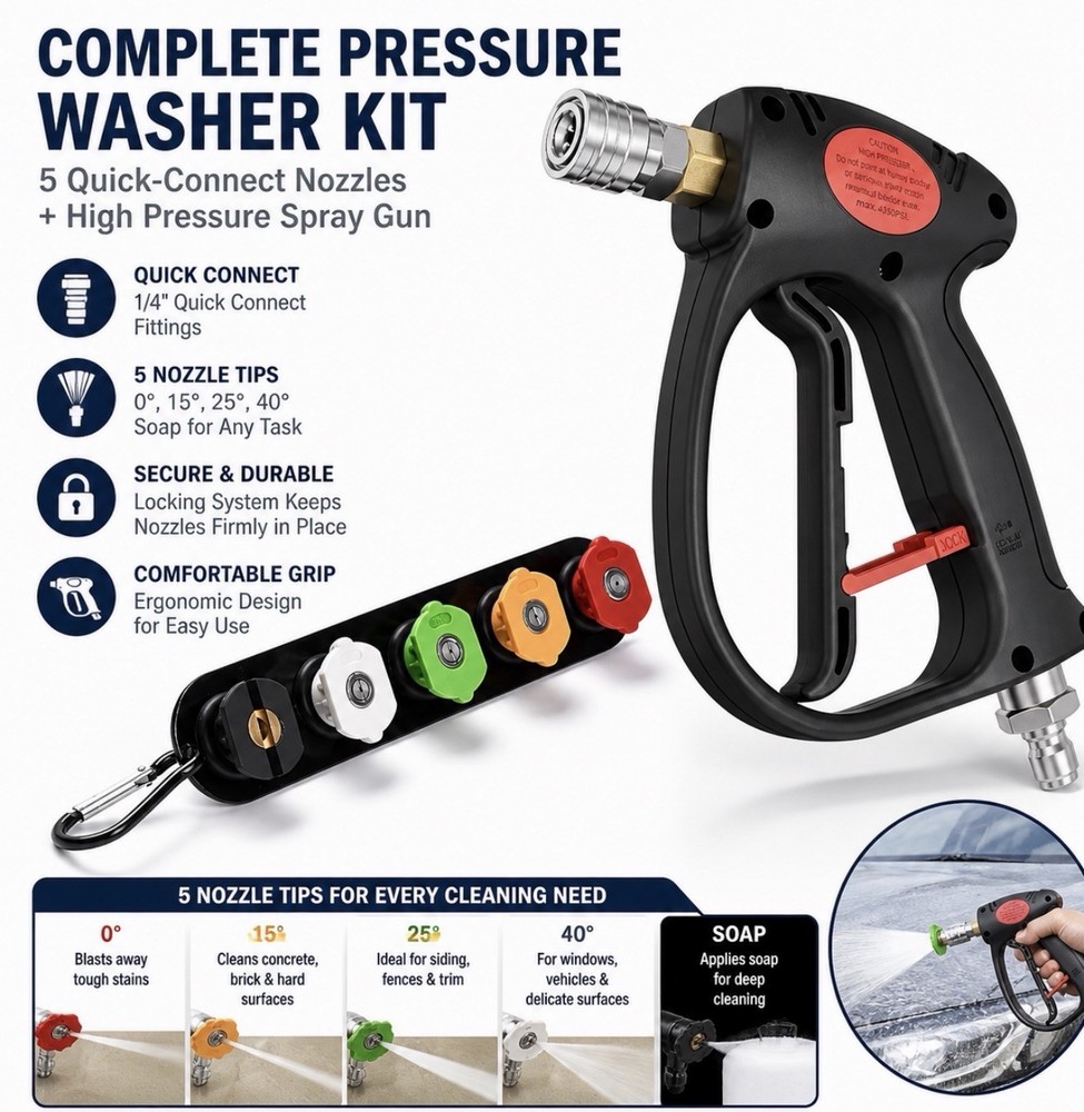 Auto Detailing, High Pressure , Spray Gun, 6″, 8.0 Gpm, 4500 Psi, 3/8 Connect