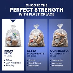 Plasticplace 56 Gallon Clear Trash Bags, 1.5 MIl, 43” x 46”, 100 Count