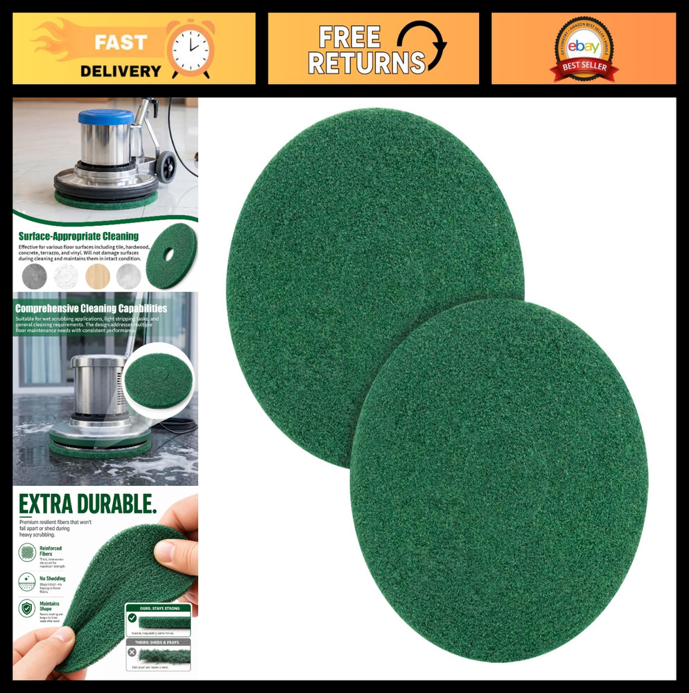 12″ Cleaning Orbiter Pads for Hard Floor Machine – 2 Pack Green Scrubber Pads