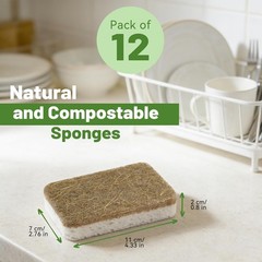 12 Count Plant-Based Kitchen Spons, postable Cellulose Spon,