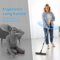 Scrub Brush with Long Handle, Floor Squeegee Broom for Black