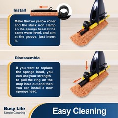 Yocada Sponge Mop Home Commercial Use Tile Floor 3 piece set, Yellow and Grey