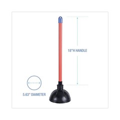 Boardwalk 09201 18 in. Plastic Handle Toilet Plunger – Red/Black (6/Carton) New