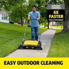 S 6 Twin Outdoor Hand Push Walk-Behind Floor Sweeper – 10 Gal. Capacity