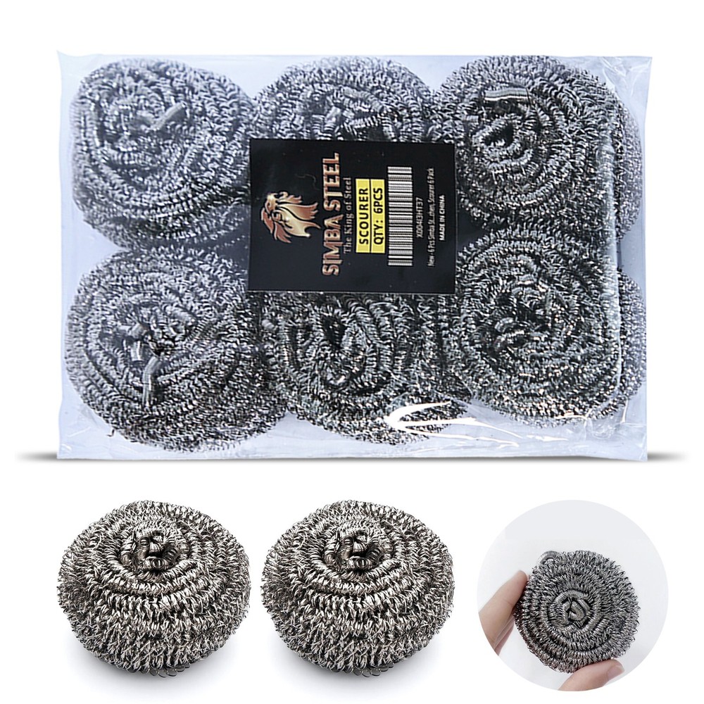 6 pcs Stainless Steel Scourer, Scrubber for Cleaning Pots, Dishes, Ovens, Grills