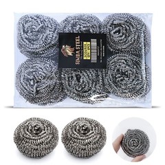 6 pcs Stainless Steel Scourer, Scrubber for Cleaning Pots, Dishes, Ovens, Grills