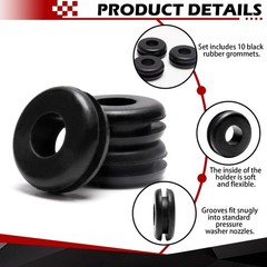 10 Pack Rubber Grommet of Pressure Washer Nozzle Tips 7/8 inches, Black