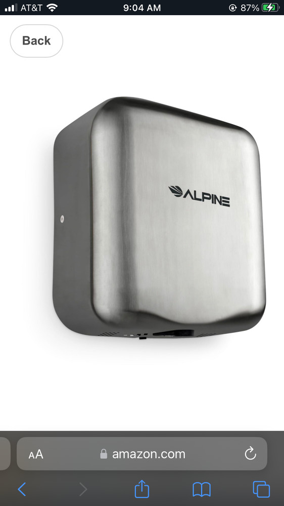 Alpine Hemlock Hand Dryer in Brushed Stainless 40010SSB Corded 110V 1800 Watts