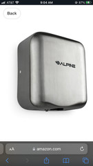 Alpine Hemlock Hand Dryer in Brushed Stainless 40010SSB Corded 110V 1800 Watts