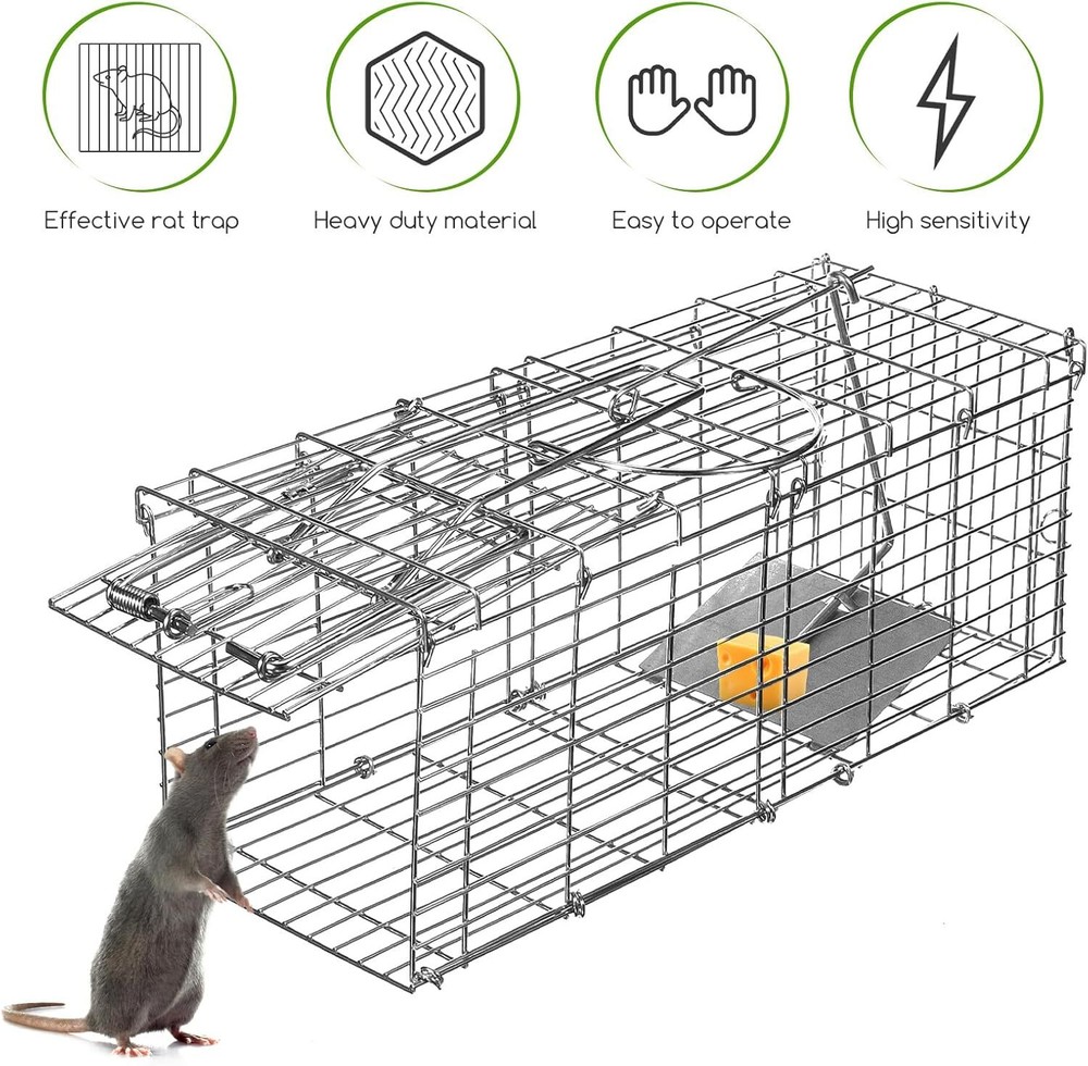 2PCS Collapsible Metal Rat Cage for Home Shop Garage Farm Office Pest Trap