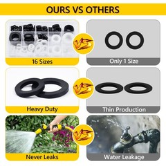 Rubber & Silicone Gasket Washers Kit – 135 PCS, 16 Sizes, Garden 135PCS, grey