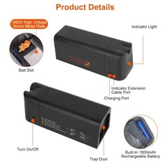 Electric Rat Trap 1800V Rechargeable One Way Door Indoor Outdoor Rodent Killer