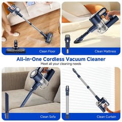 Clinkal Cordless Vacuum Cleaner 30Kpa Powerful Suction Stick Vacuum Anti-Tangle