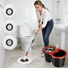 Mop Bucket with Side-Press , Drain, Comfort Handle, includes 3 replacement heads