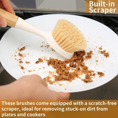 2 Pack Kitchen Dish Brush Bamboo Handle Scrubber Medium, Multicolor