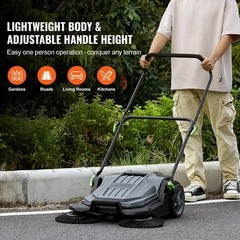 SucceBuy 25.6″ Walk Behind Floor Sweeper 5 Gal Commercial Adjustable – Free Ship