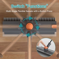 Floor Scrub Brush with Long Handle Length Adjustable, 3 in 1 Heavy-Duty Gray