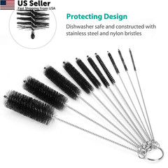 CiaraQ Bottle Cleaning Brushes, 8 Inch Nylon Tube 8.0 (10pcs), Black