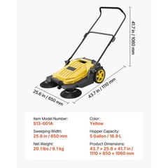 Uimoso Manual Push Floor Sweeper with 25.6″ Cleaning Width