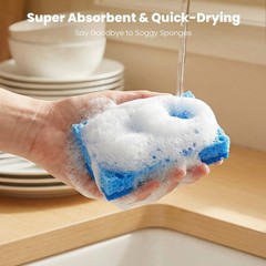 Metflavor Kitchen Sponges 12 Count Non-Scratch Scrub Sponge Dual Sided Cleaning