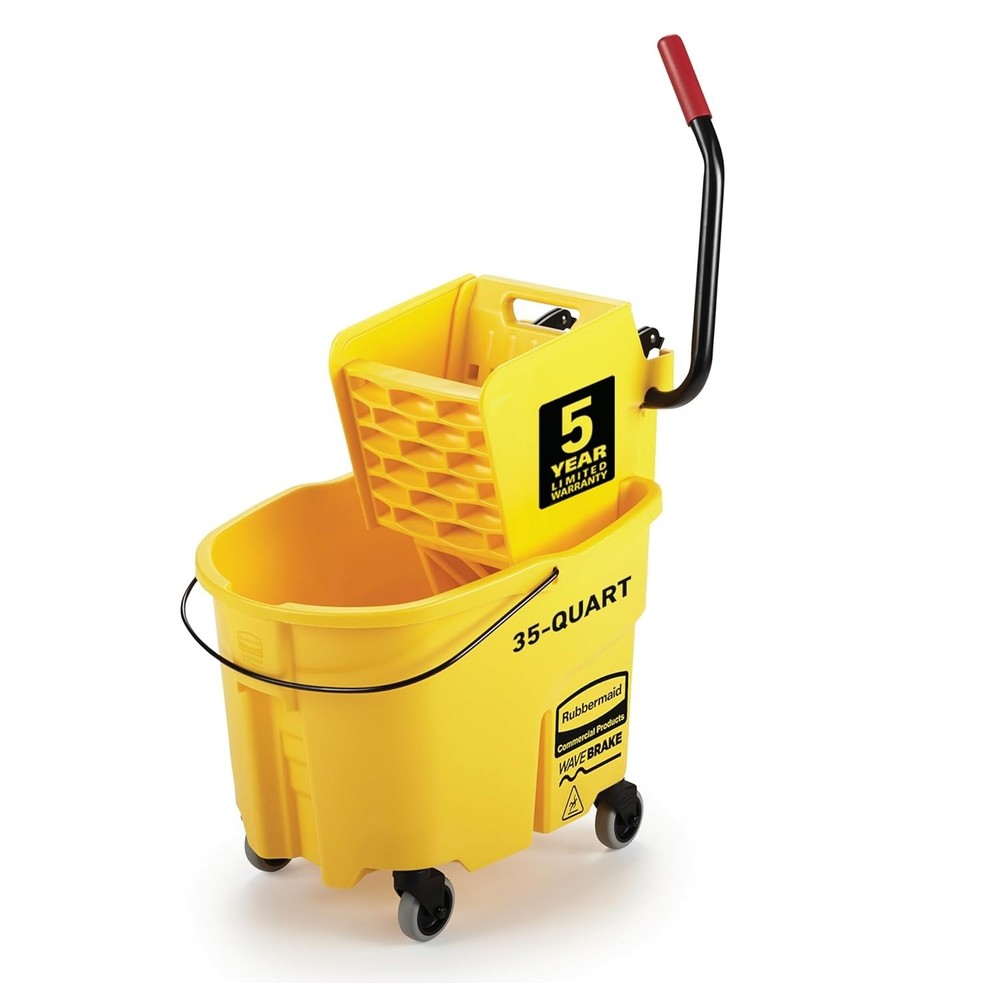 35Qt Mop Bucket & Side Press Wringer Combo on Wheels Heavy Duty Yellow
