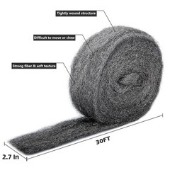 30Ft10oz Steel Wool Roll, Coarse Wire Fabric for Pest Control, Hardware Gap
