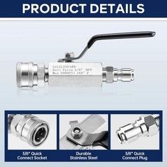 GALELEOPARD Ball Valve Pressure Washer, 3/8 Inch Quick Connect Black