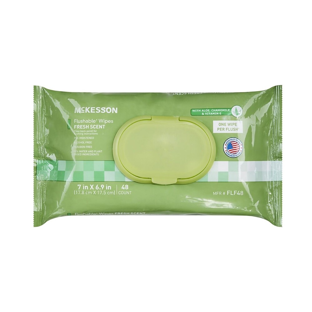 McKesson Flushable* Personal Wipe 6-9/10 X 7 Inch FLF48 1 Pack 48 Wipes