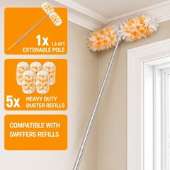 Gelibo 6ft Extendable Duster Handle with 5 Refills,Compatible Orange