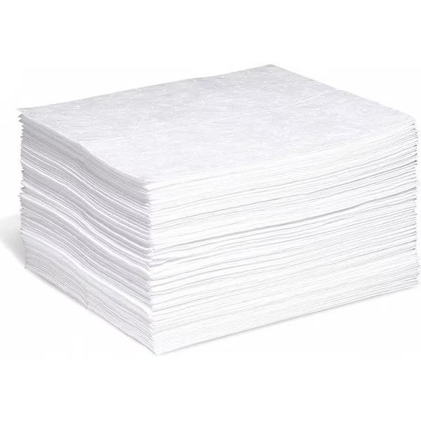 Absorbent Pad, 15 in W x 18 in L, Absorbs 20 gal. per Pkg, Oil, White, Poly Bag,