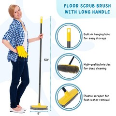 Deck Brush with Long Handle, Floor Scrub Broom for Shower, 50” 50in, Yellow