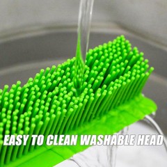 Rubber Broom and Dustpan Set,Pet Hair Removal Rubber Broom with Squeegee and Sta