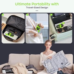 Vacbird Vacuum Bags for Travel with USB Pump, 12 Pack Carry-on Size Green