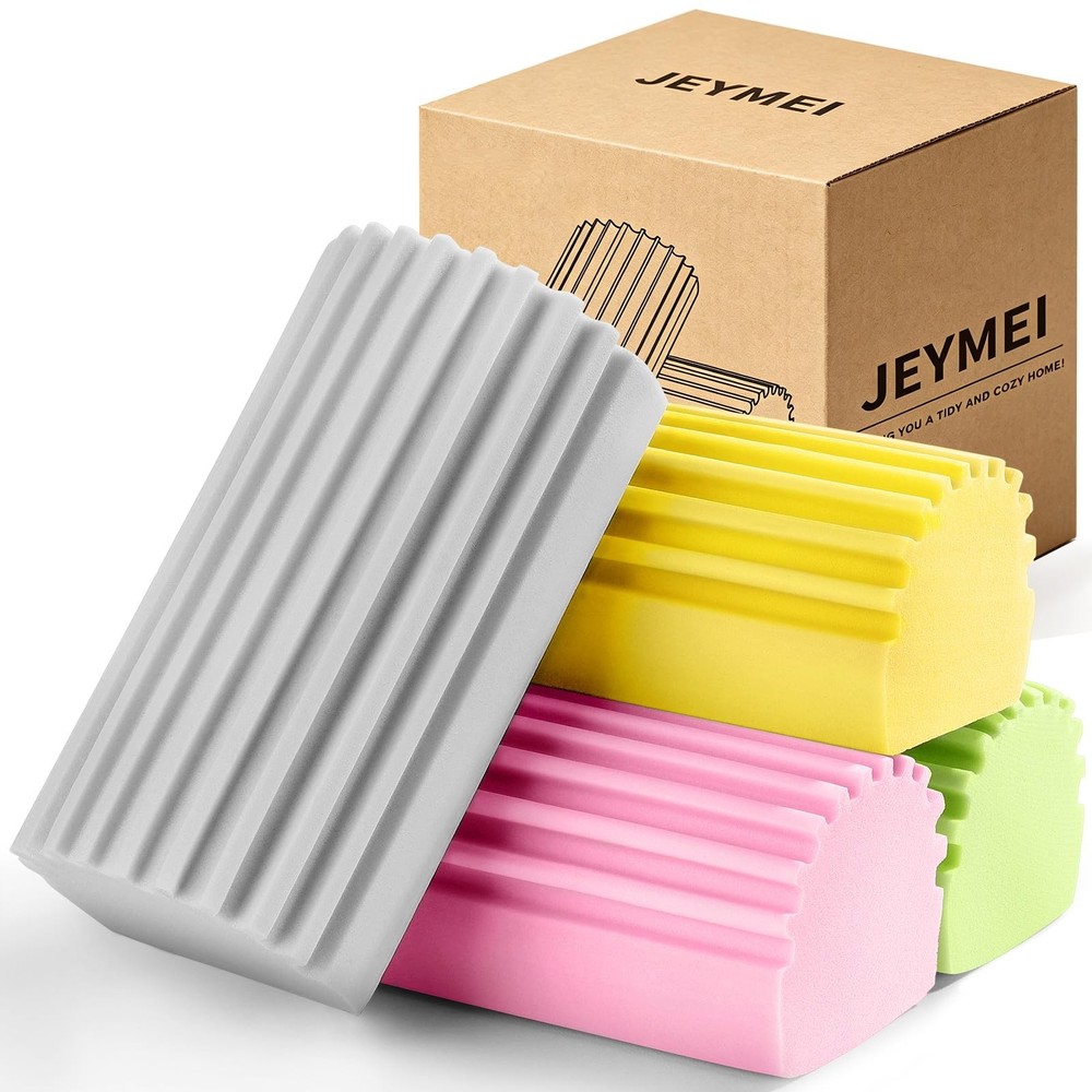Jeymei 4-Pack Damp Clean Duster Sponge,Damp Dusting 4, Gray/Pink/Green/Yellow