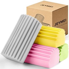Jeymei 4-Pack Damp Clean Duster Sponge,Damp Dusting 4, Gray/Pink/Green/Yellow