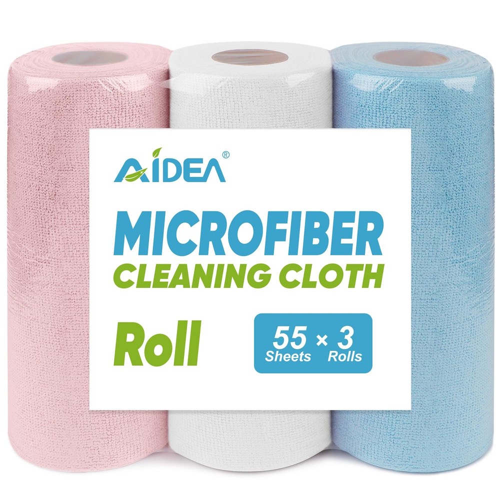 AIDEA Microfiber Cleaning Cloth Roll 165 55 Count (Pack of 3), Multicolor