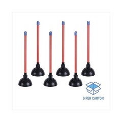 Boardwalk 09201 18 in. Plastic Handle Toilet Plunger – Red/Black (6/Carton) New