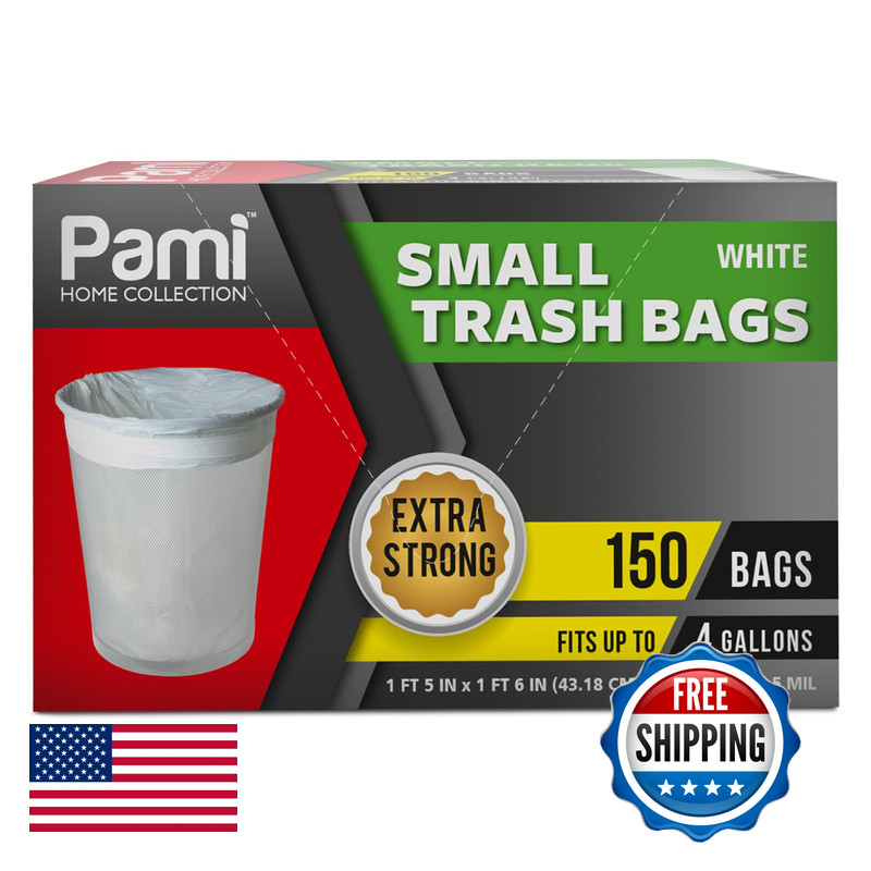 Pami Small 4-Gallon Trash White 150 Bags – Strong Multipurpose Plastic