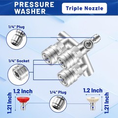 Triple Pressure Washer Nozzle, 3-in-1 Power Washer Tips, 3 Nozzles for Pressu…