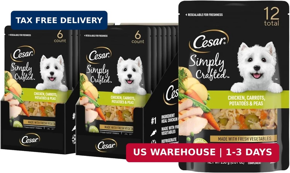 Cesar Simply Crafted Adult Wet Dog Food Toppers for Dry Food, Wet Food for Dogs,
