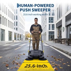 Walk Behind Hand Push Sweeper, 25.6″ Manual Push Floor Sweeper Cleaning Tool US