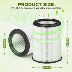 Vifect VF4000 Replacement Filter, Wet/Dry Compatible, 2 Pack Standard