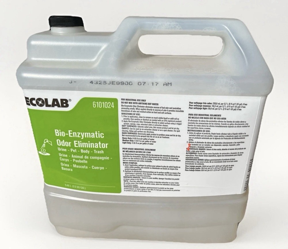 Ecolab 6101024 Bio-Enzymatic Odor Eliminator Urine Body Pet 9.46 L/2.5 Gallon