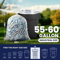 Plasticplace – W55Ldc2 55-60 Gallon Trash Bags 2 Mil Clear Heavy Duty Garbage