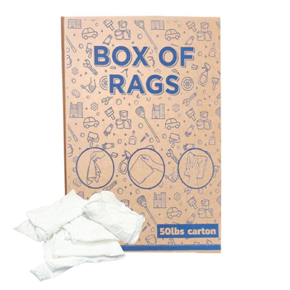 Recycled White Knit Cotton Cleaning Rags 50 lbs. Box Multipurpose Wiping Cloths