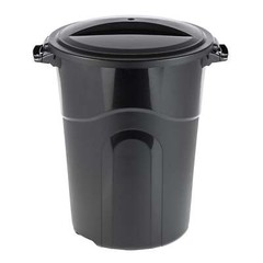 32 Gallon Plastic Trash Can with Lid, Indoor/Outdoor Use, Black (Pack of 2)